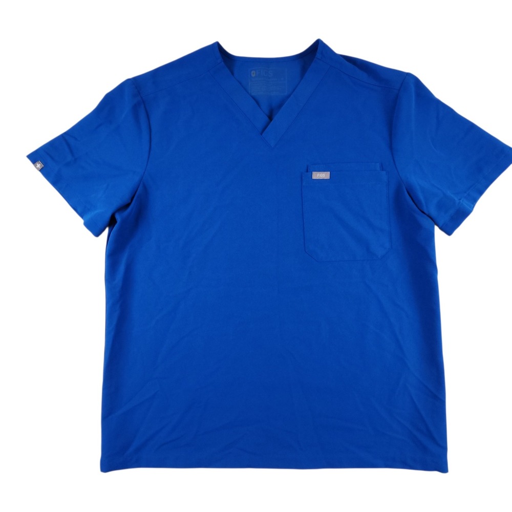 FIGS Leon Scrub Top Men's Sz M Blue V Neck Three Pocket  Short Sleeve FM1500